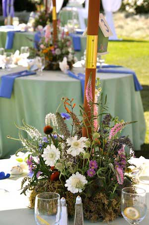 Wildflower wedding with Moss Container