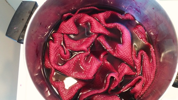 Step 4: Allow the fabric to soak in the dye bath overnight to really set the color. Photo by Kit Wertz.