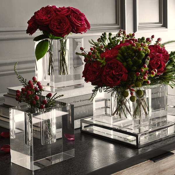 Crystal block vases by Williams Sonoma.