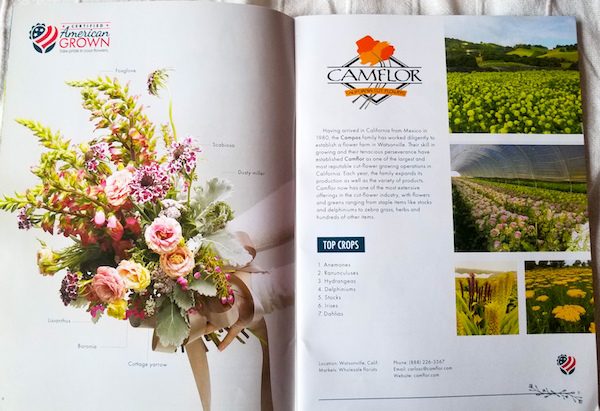 Camflor's 2-page spread in the American Grown Farm & Flower Guide 2018-2019