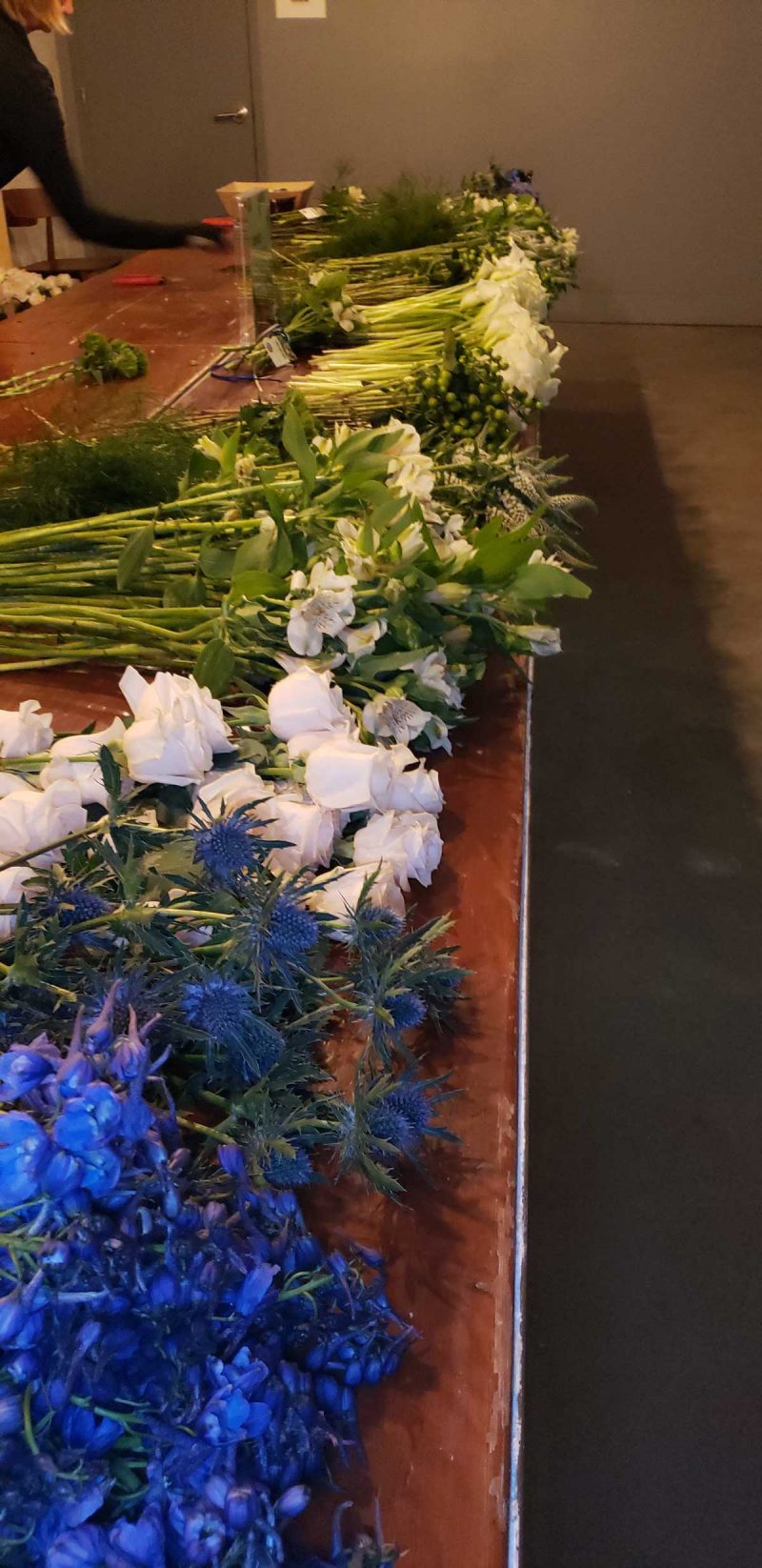 Flowers are ready for the guests to create.