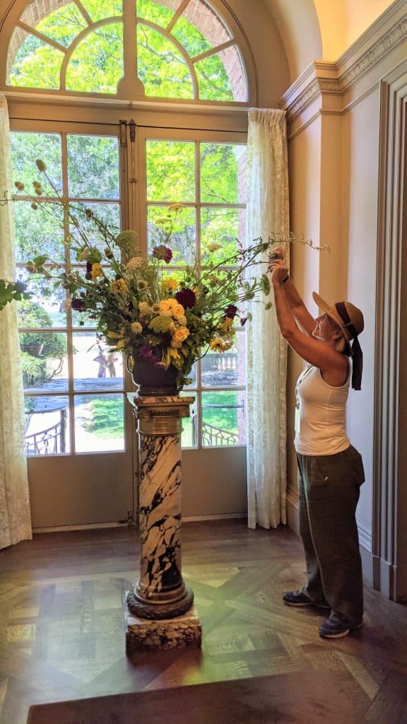 casey at filoli flower takeover in mansion