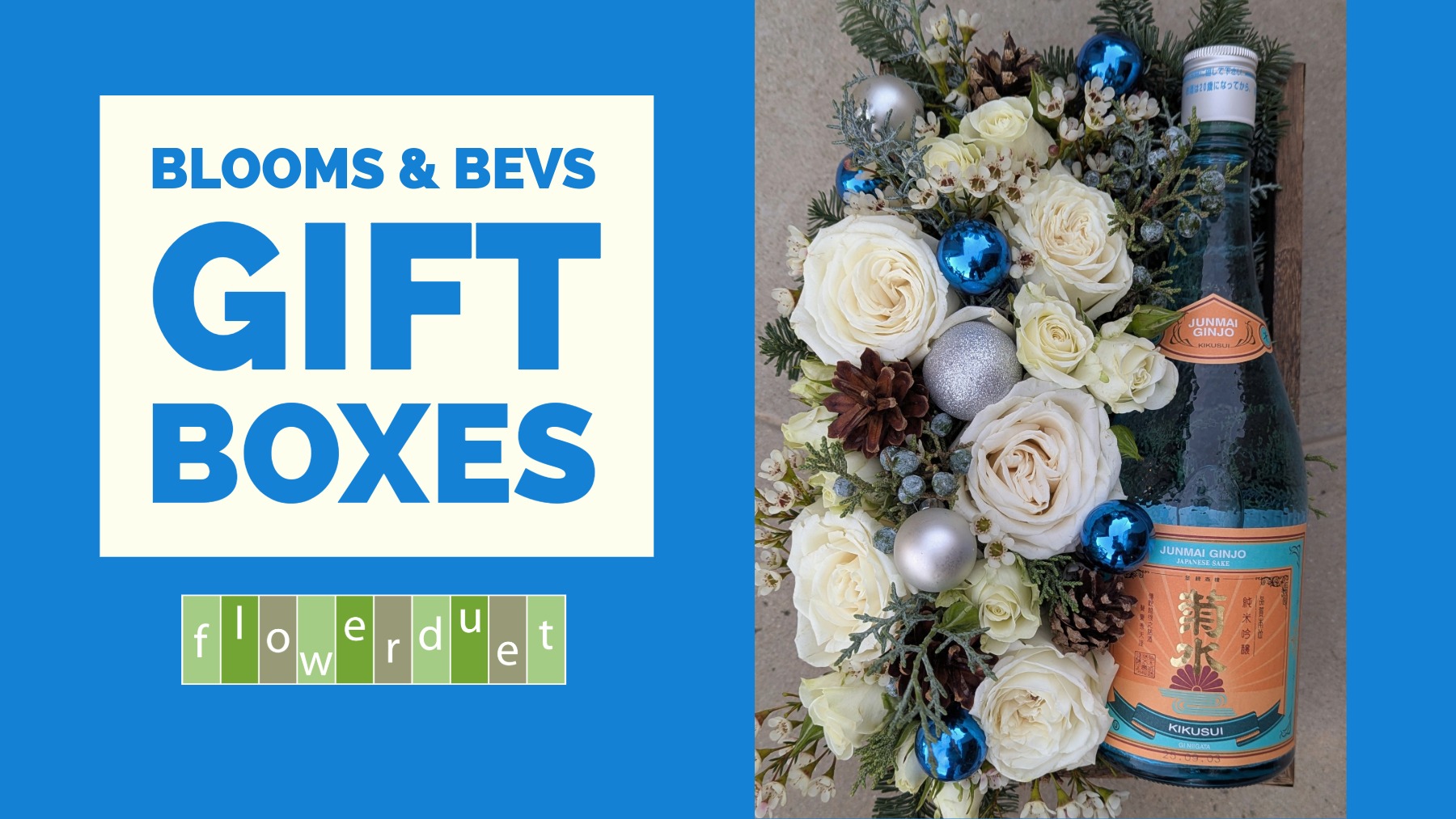 Blooms and Beverages Gift Box flowers